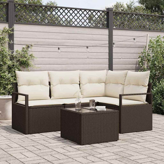Set di divani con cuscino 5 pcs Marrone e Crema polyrattan