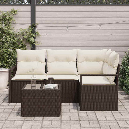 Set di divani con cuscino 5 pcs Marrone e Crema polyrattan