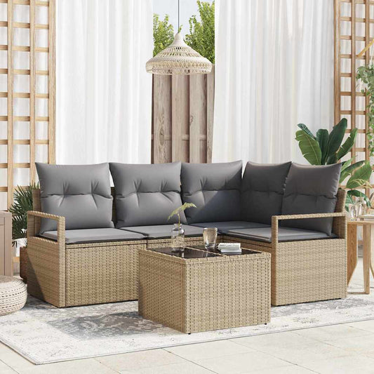 Set di divani 5 pcs Beige e Grigio Chiaro polyrattan