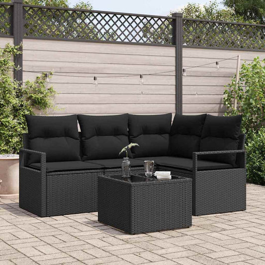 Set di divani con cuscino 5 pcs Nero polyrattan