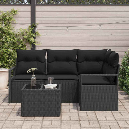 Set di divani con cuscino 5 pcs Nero polyrattan