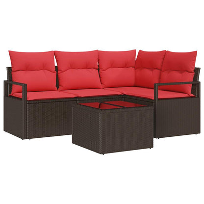 Set Divano da Giardino 5 pcs Marrone e Rosso polyrattan