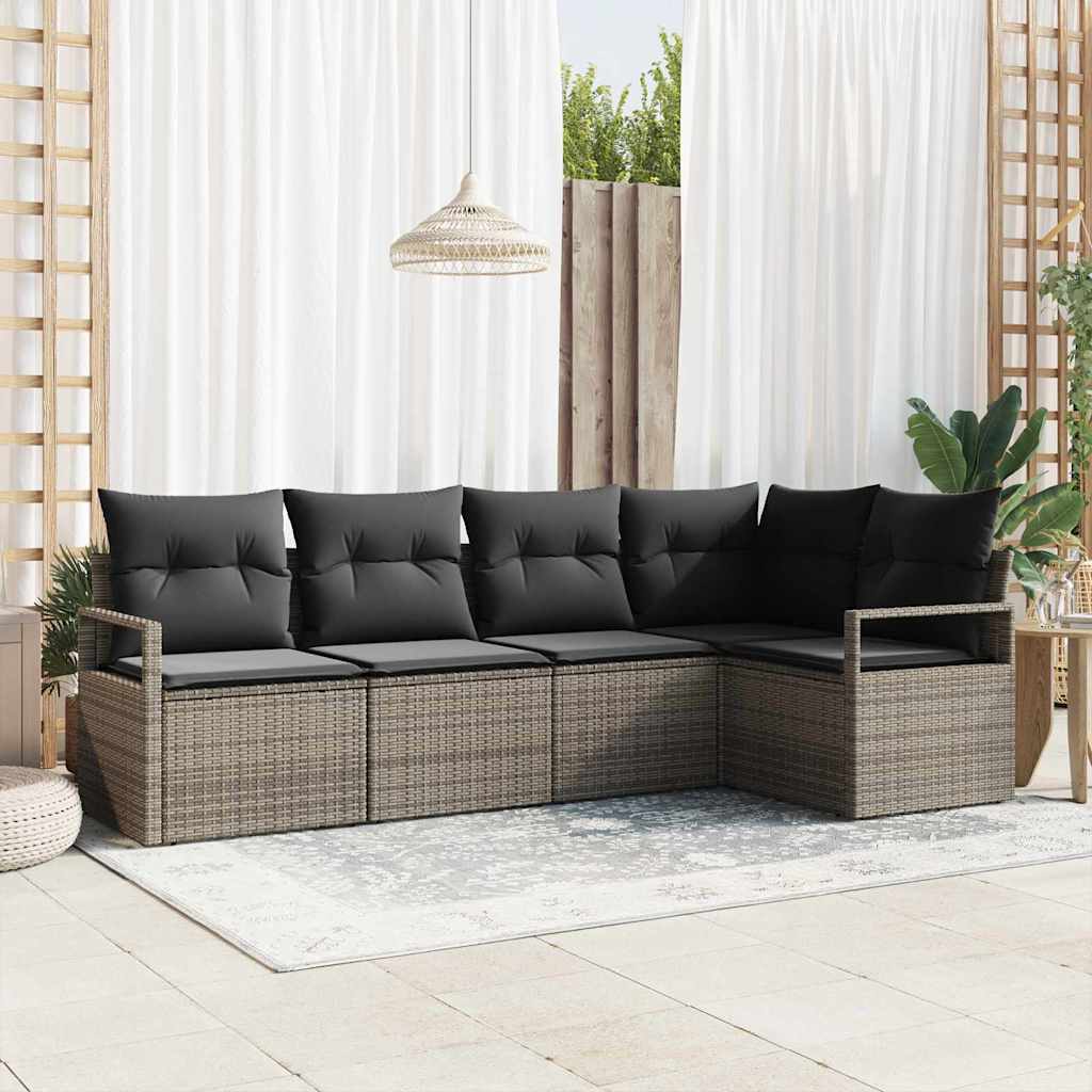 Set Divano da Giardino con cuscino 5 pcs Grigio polyrattan