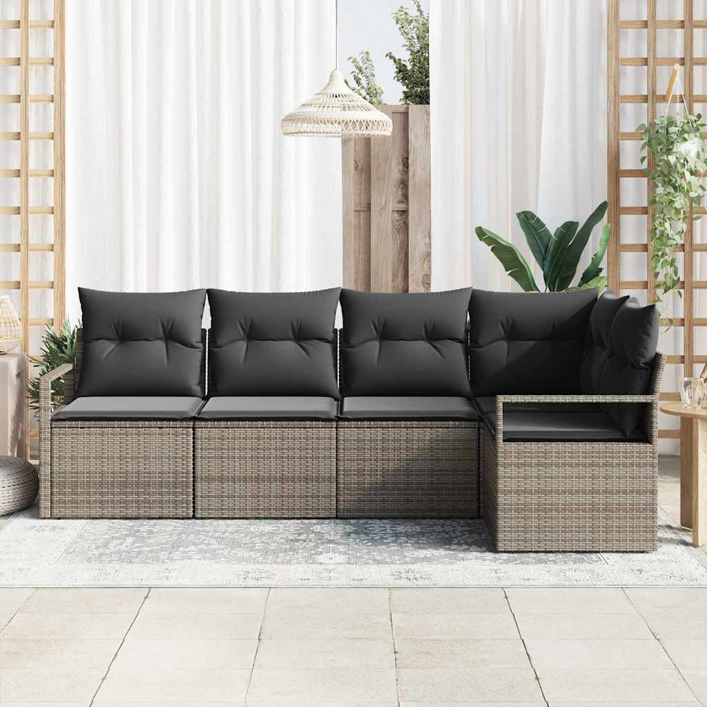 Set Divano da Giardino con cuscino 5 pcs Grigio polyrattan