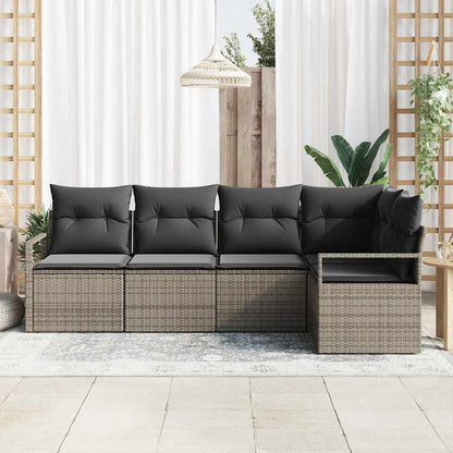 Set Divano da Giardino con cuscino 5 pcs Grigio polyrattan