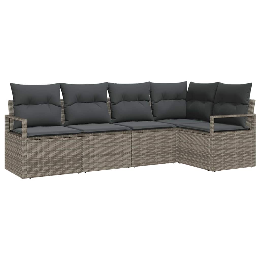 Set Divano da Giardino con cuscino 5 pcs Grigio polyrattan