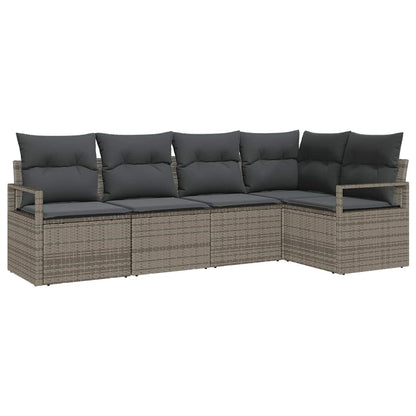 Set Divano da Giardino con cuscino 5 pcs Grigio polyrattan