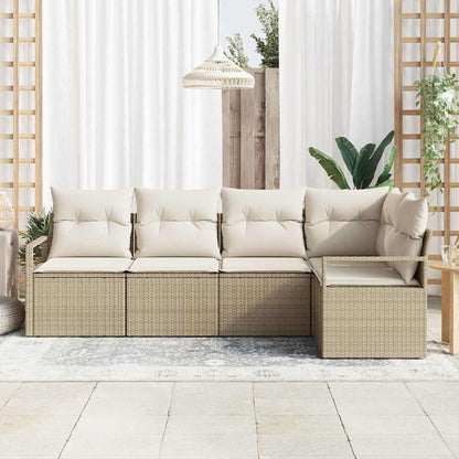 Set Divano da Giardino 5 pcs Beige e Bianco polyrattan