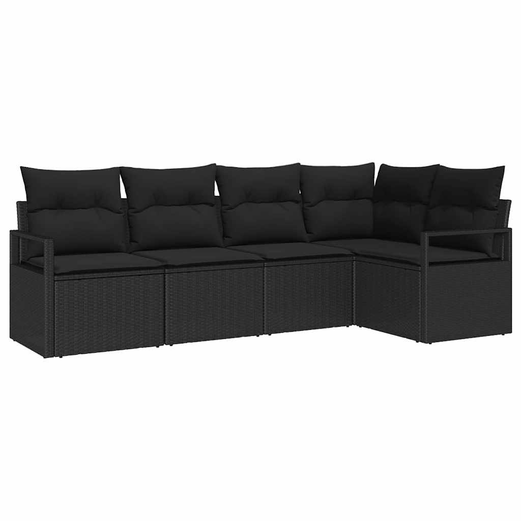 Set Divano da Giardino con cuscino 5 pcs Nero polyrattan