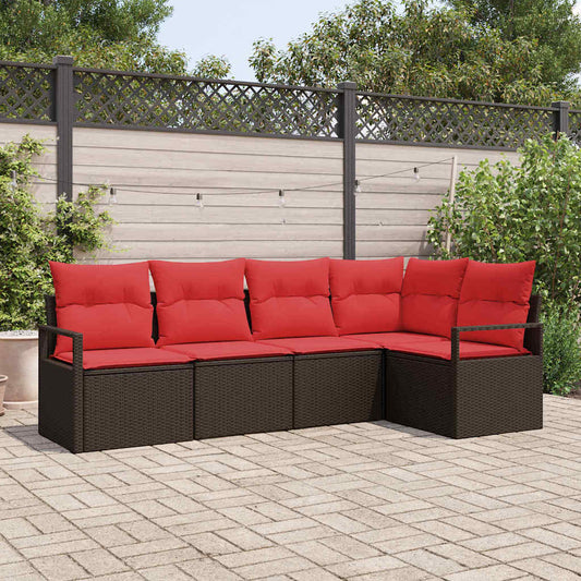 Set Divano da Giardino 5 pcs Marrone e Rosso polyrattan | homemem39