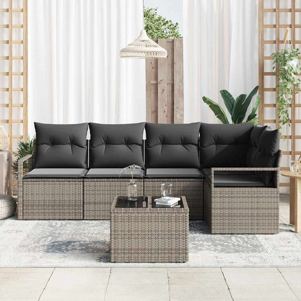 Set Divano da Giardino 6 pcs Grigio chiaro polyrattan