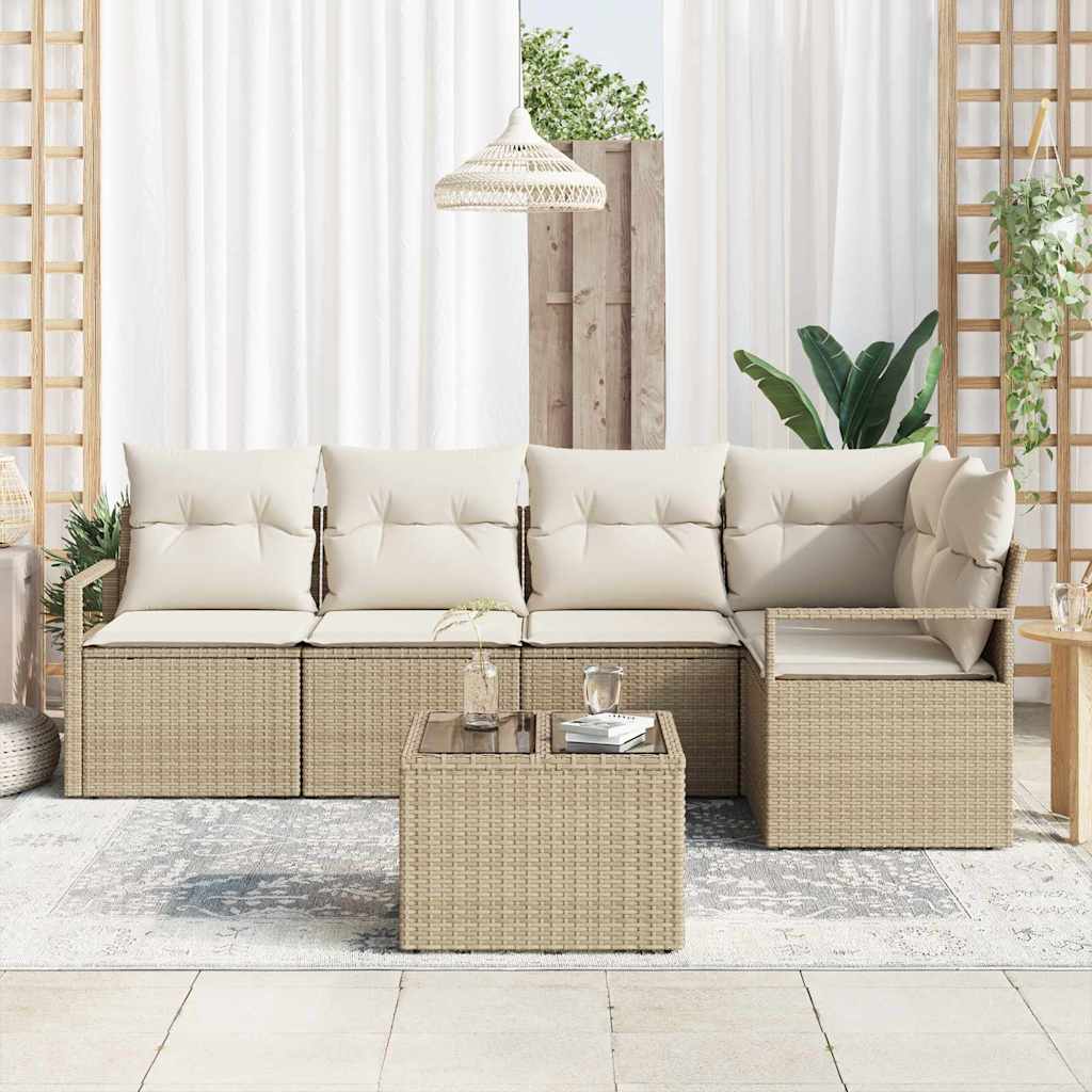 Set Divano da Giardino 6 pcs Beige e Crema polyrattan | homemem39