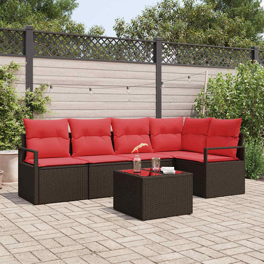 Set Divano da Giardino 6 pz Marrone e Rosso polyrattan