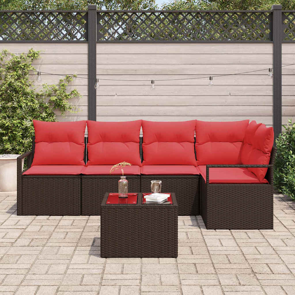 Set Divano da Giardino 6 pcs Marrone e Rosso polyrattan