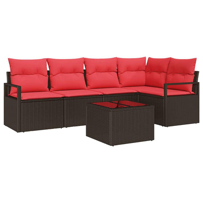 Set Divano da Giardino 6 pcs Marrone e Rosso polyrattan