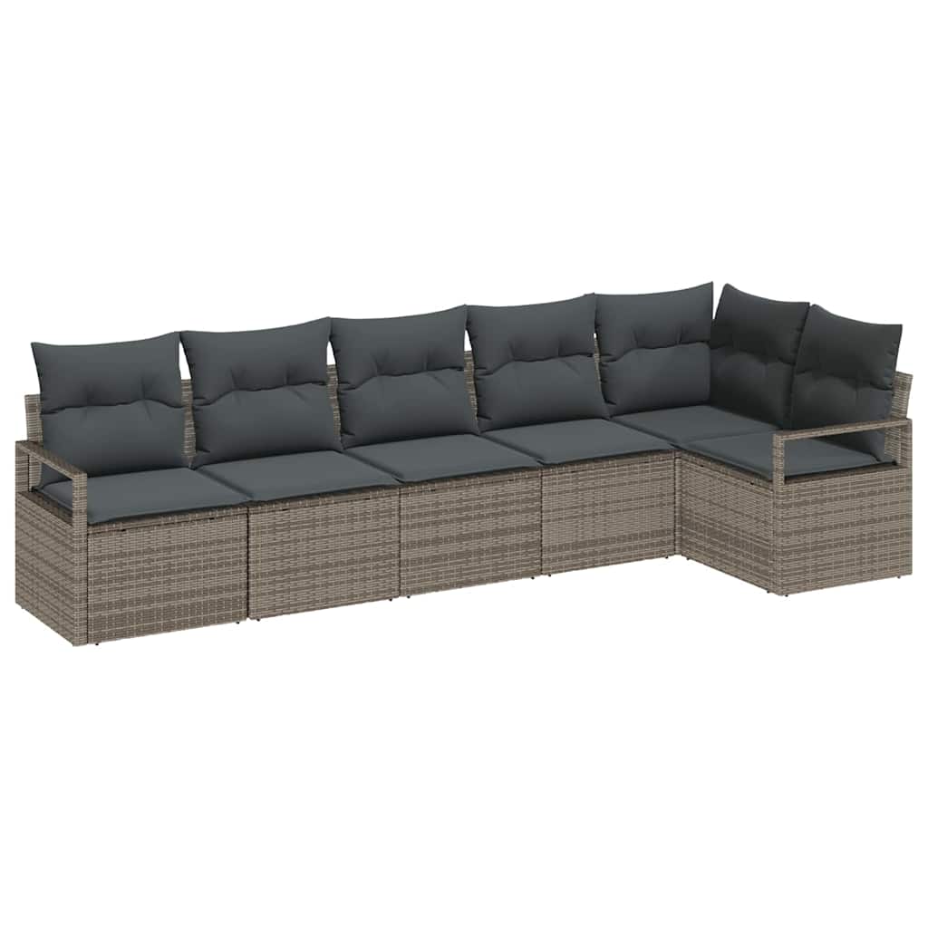 Set Divano da Giardino con cuscino 6 pcs Grigio polyrattan