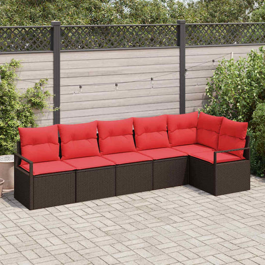 Set Divano da Giardino 6 pz Marrone e Rosso polyrattan