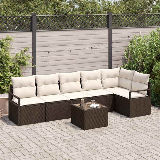 Set Divano da Giardino 7 pcs Marrone e Crema polyrattan