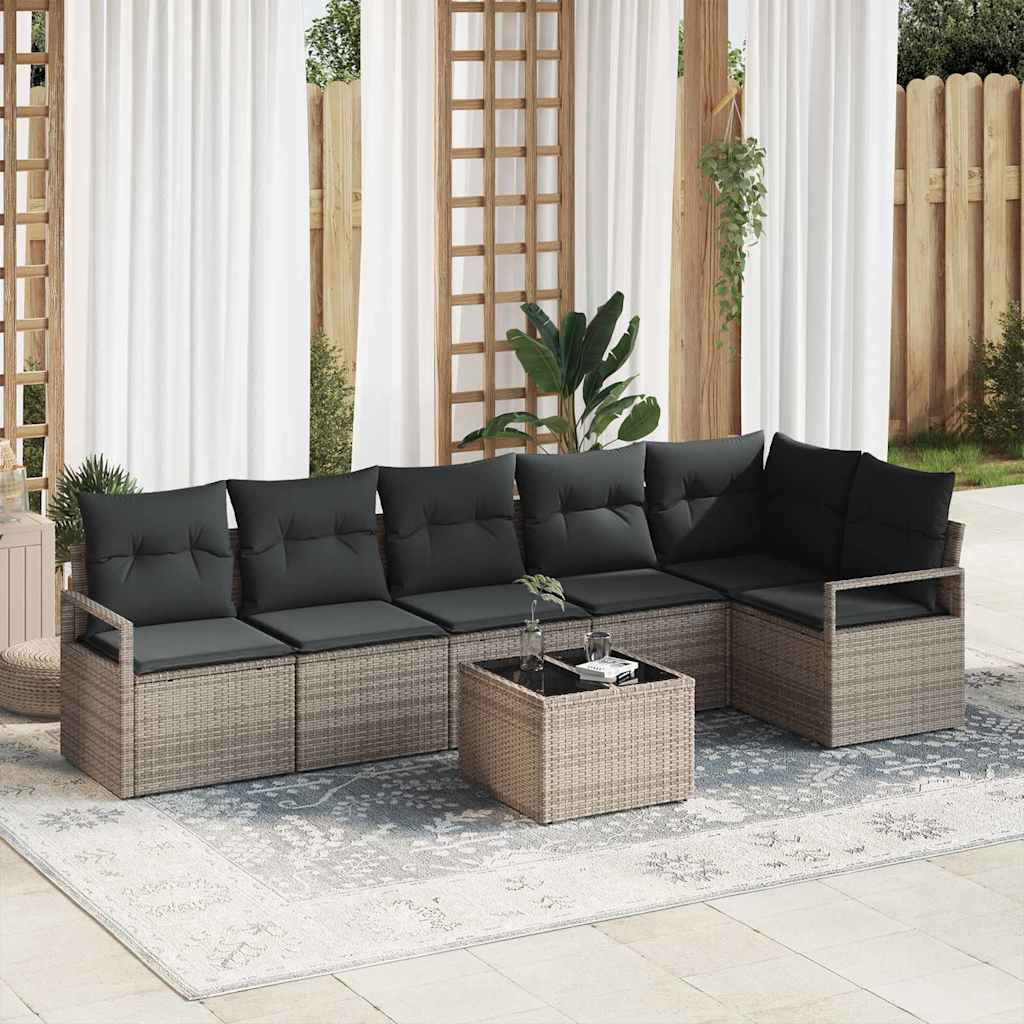 Set Divano da Giardino 7 pcs Grigio chiaro polyrattan