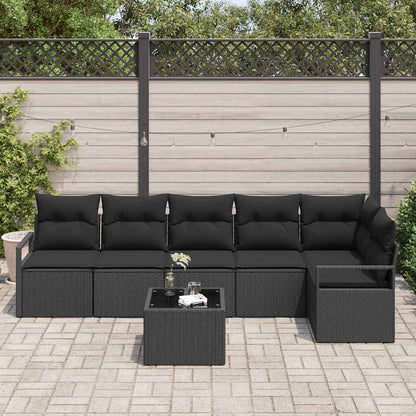 Set Divano da Giardino con cuscino 7 pcs Nero polyrattan