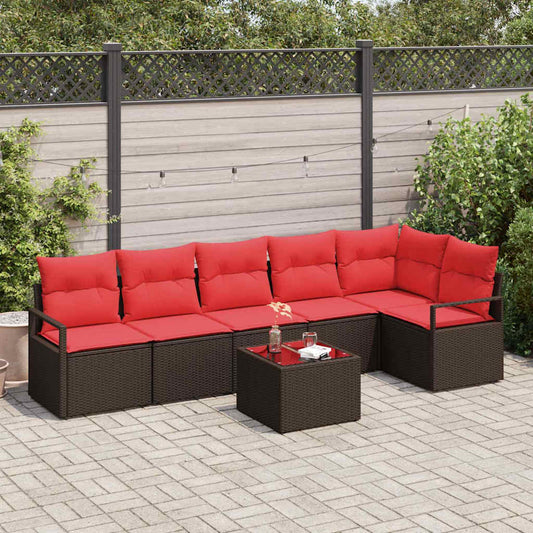 Set Divano da Giardino 7 pcs Marrone e Rosso polyrattan | homemem39