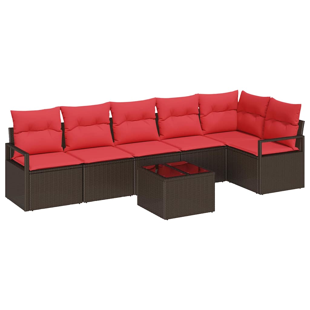 Set Divano da Giardino 7 pcs Marrone e Rosso polyrattan