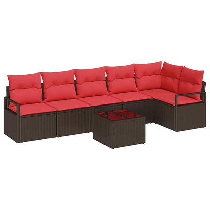 Set Divano da Giardino 7 pcs Marrone e Rosso polyrattan