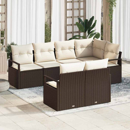 Set Divano da Giardino 7 pcs Marrone e bianco polyrattan