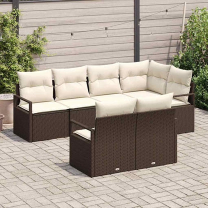 Set Divano da Giardino 7 pcs Marrone e bianco polyrattan