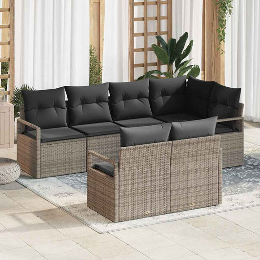 Set Divano da Giardino con cuscino 7 pcs Grigio polyrattan