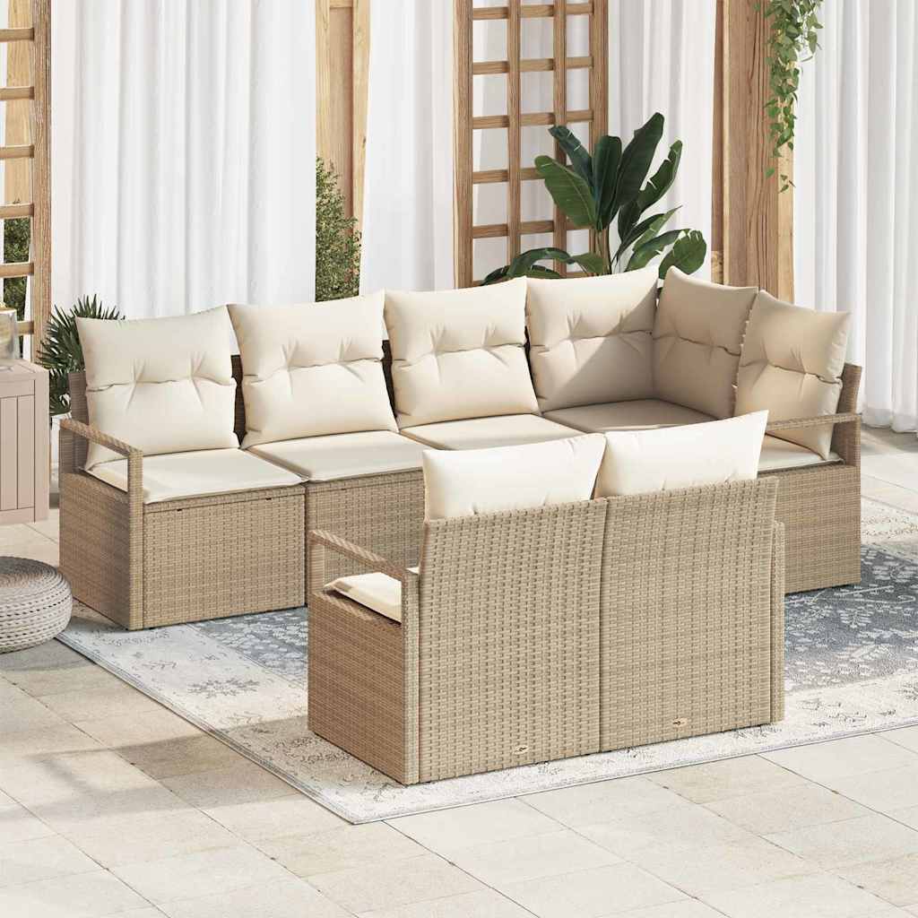 Set Divano da Giardino 7 pcs Beige e Bianco polyrattan