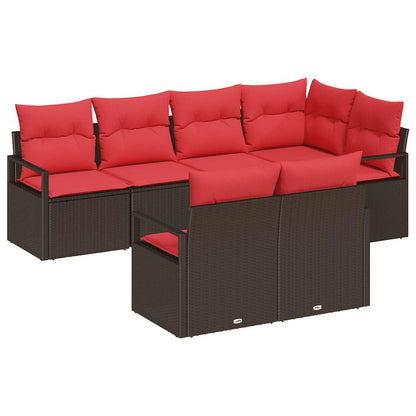Set Divano da Giardino 7 pcs Marrone e Rosso polyrattan