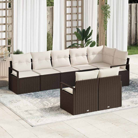 Set Divano da Giardino 8 pcs Marrone e bianco polyrattan
