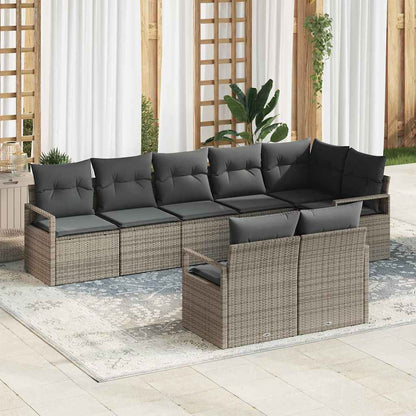 Set Divano da Giardino con cuscino 8 pcs Grigio polyrattan
