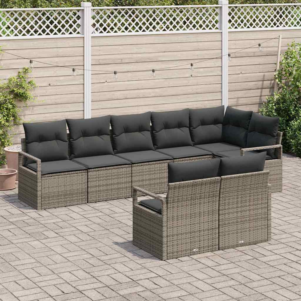 Set Divano da Giardino con cuscino 8 pcs Grigio polyrattan