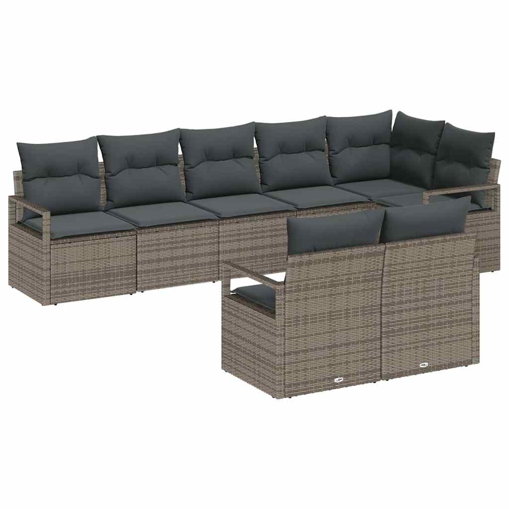Set Divano da Giardino con cuscino 8 pcs Grigio polyrattan