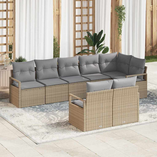 Set Divano da Giardino 8 pcs Beige e Grigio Chiaro polyrattan