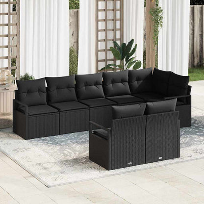 Set Divano da Giardino con cuscino 8 pcs Nero polyrattan | homemem39