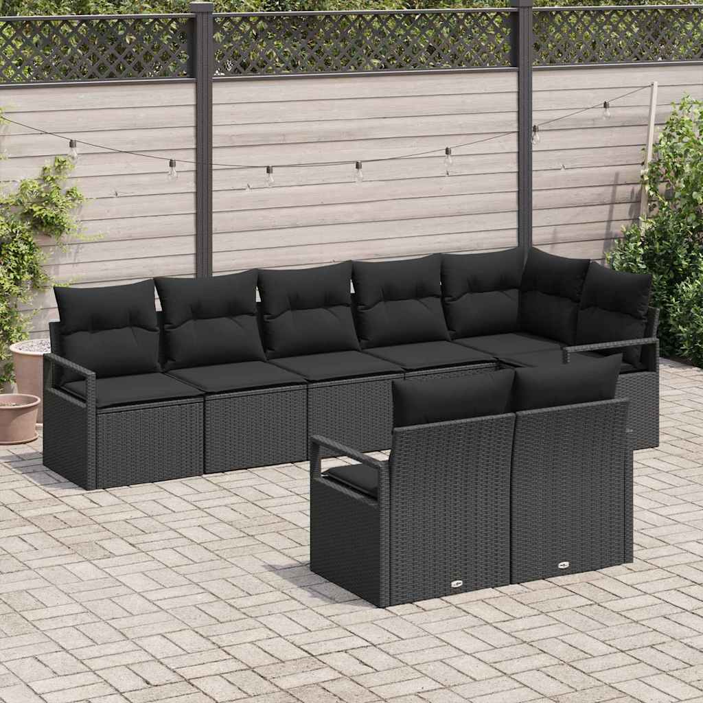 Set Divano da Giardino con cuscino 8 pcs Nero polyrattan | homemem39