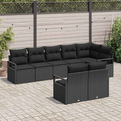 Set Divano da Giardino con cuscino 8 pcs Nero polyrattan | homemem39