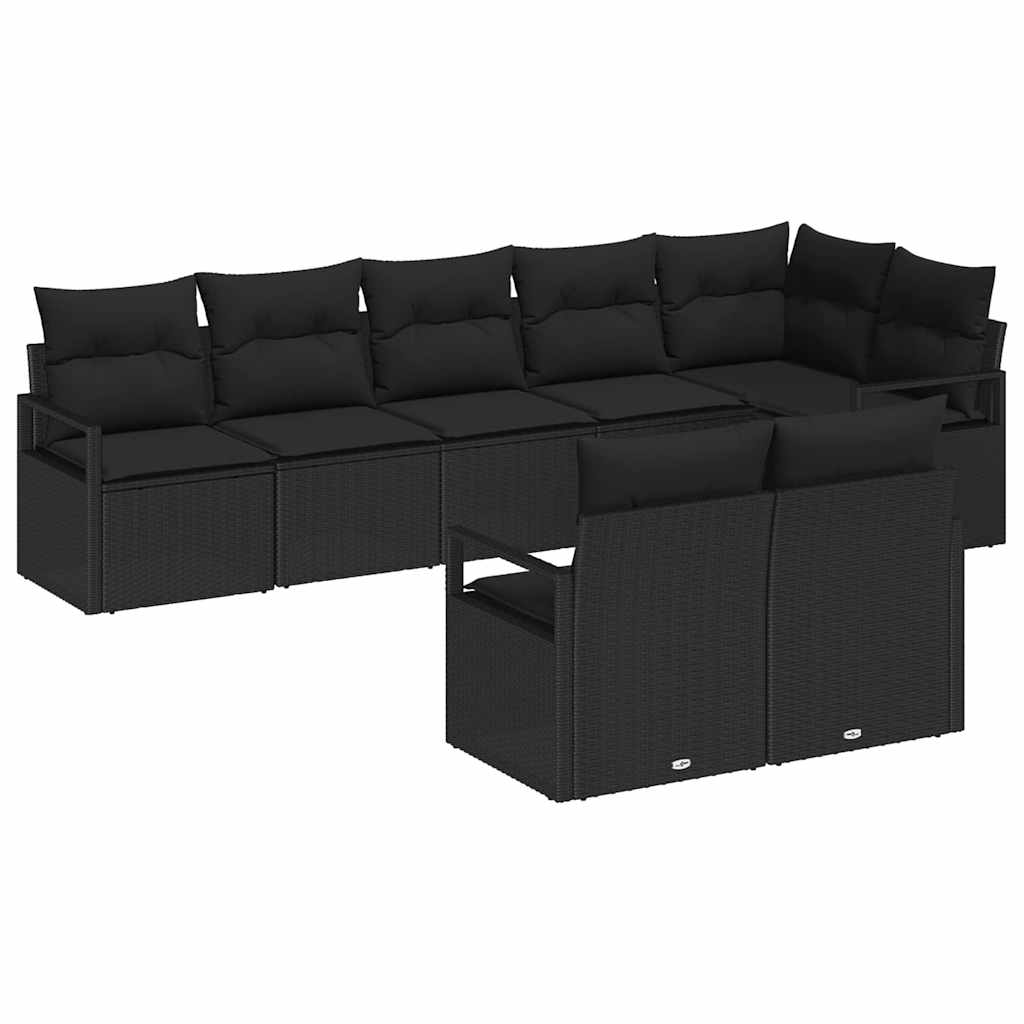 Set Divano da Giardino con cuscino 8 pcs Nero polyrattan | homemem39