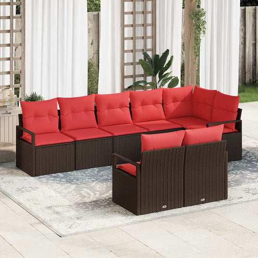 Set Divano da Giardino 8 pcs Marrone e Rosso polyrattan | homemem39