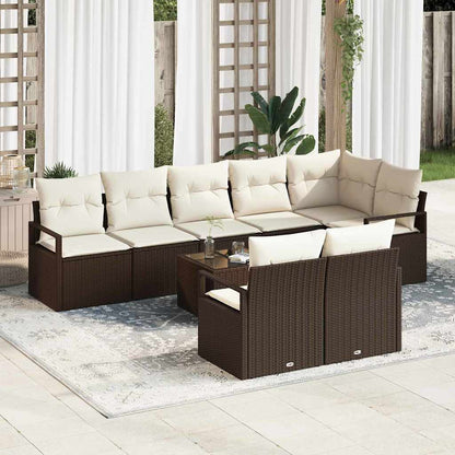 Set Divano da Giardino 9 pcs Marrone e Crema polyrattan | homemem39