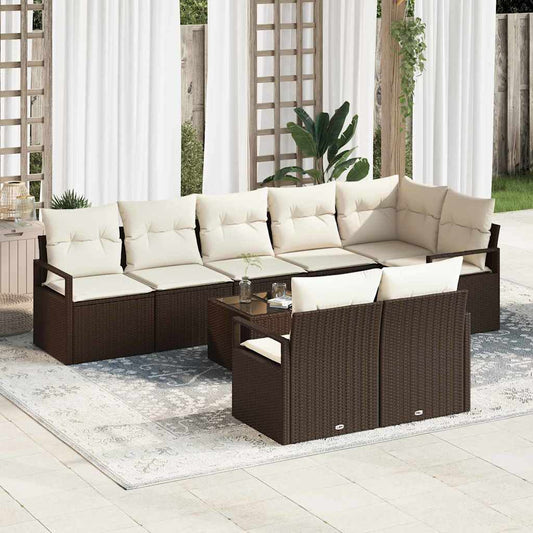Set Divano da Giardino 9 pcs Marrone e Crema polyrattan