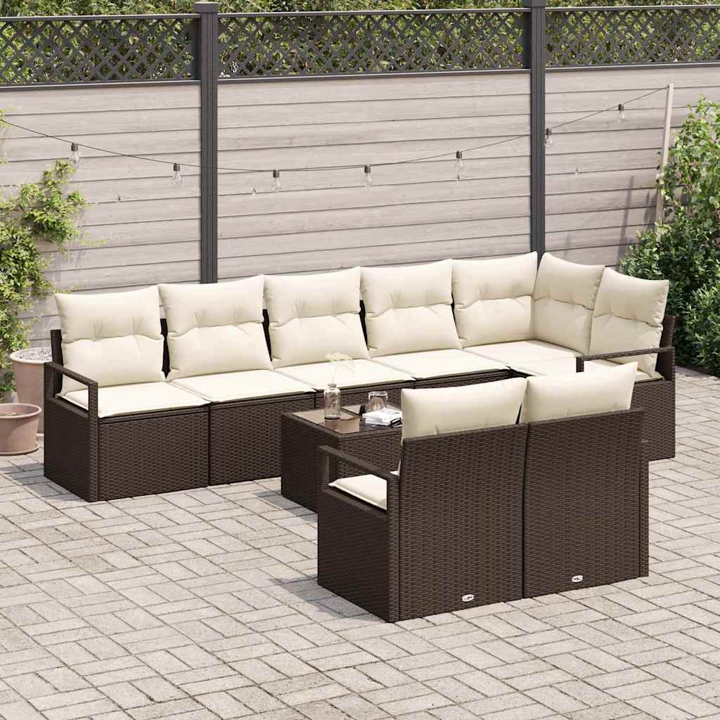 Set Divano da Giardino 9 pcs Marrone e Crema polyrattan | homemem39