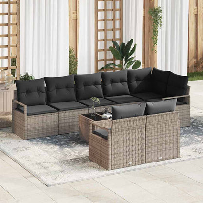 Set Divano da Giardino 9 pcs Grigio chiaro polyrattan