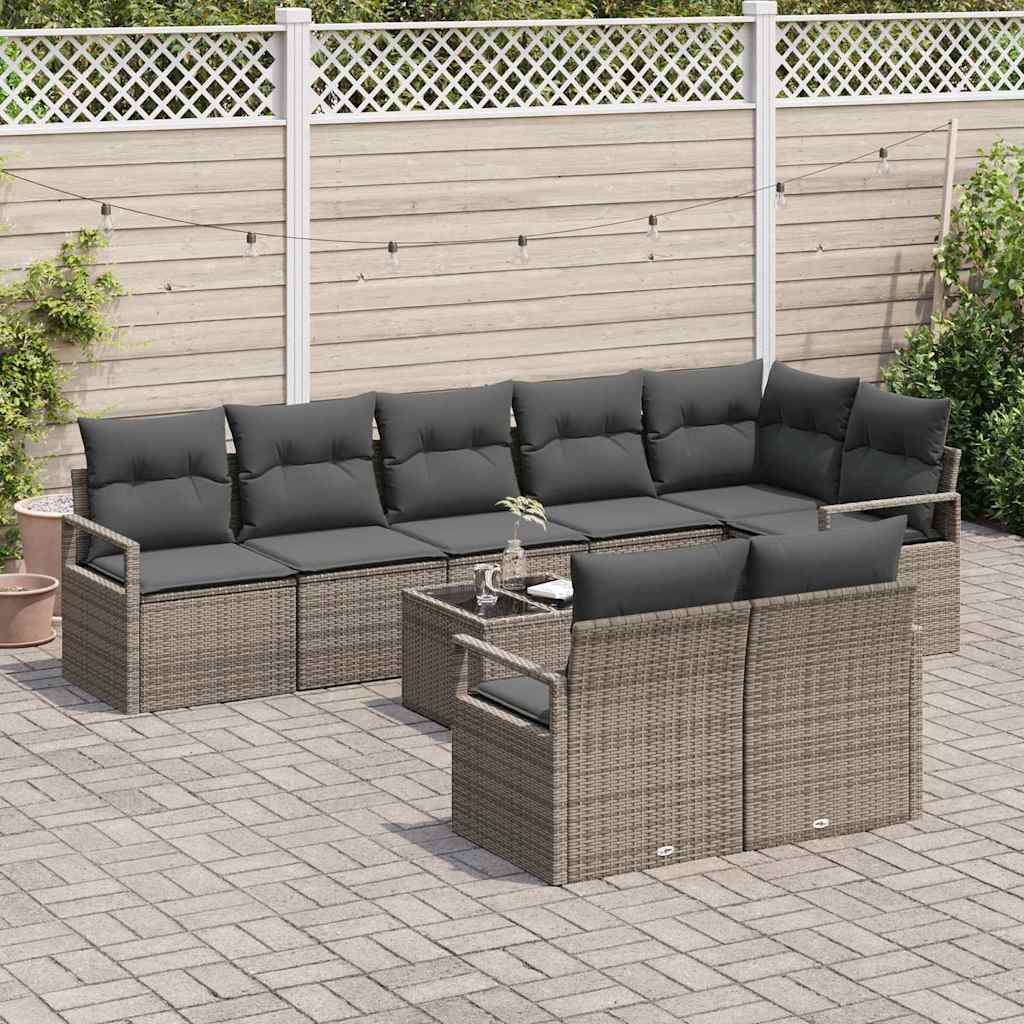 Set Divano da Giardino 9 pcs Grigio chiaro polyrattan