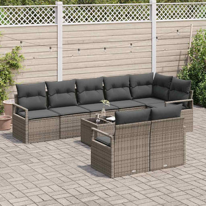Set Divano da Giardino 9 pcs Grigio chiaro polyrattan