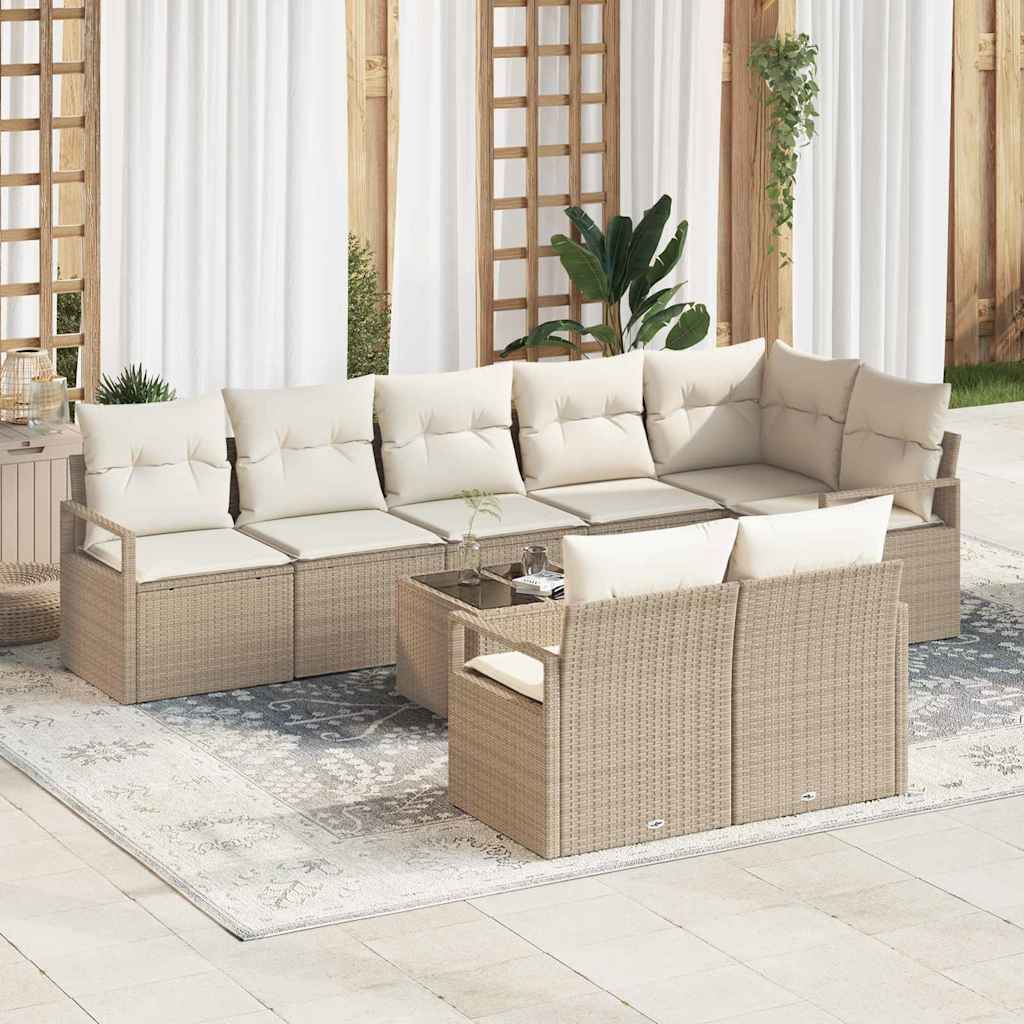 Set Divano da Giardino 9 pcs Beige e Crema polyrattan | homemem39