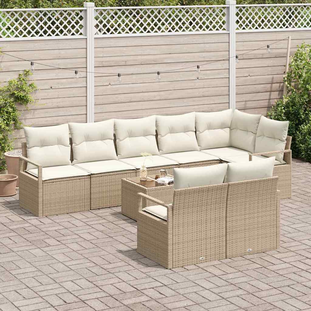 Set Divano da Giardino 9 pcs Beige e Crema polyrattan | homemem39